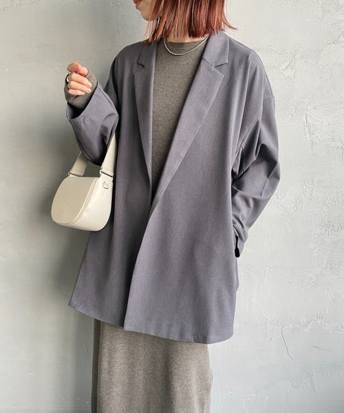 mizuiroind（ミズイロインド）の「[mizuiro ind/ミズイロインド] テーラード シャツジャケット（テーラードジャケット・レディース・ブラック/ライトグレー・F）」の16枚目の写真