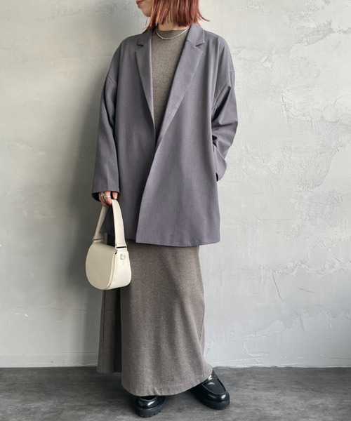 mizuiroind（ミズイロインド）の「[mizuiro ind/ミズイロインド] テーラード シャツジャケット（テーラードジャケット・レディース・ブラック/ライトグレー・F）」の19枚目の写真