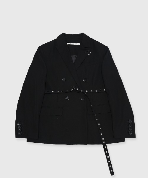 JOSE MOON（ジョゼムーン）の「BELTED TAILORED JACKET/ベルテッドテーラードジャケット（テーラードジャケット・レディース・ブラック/グレー・38/36）」の2枚目の写真