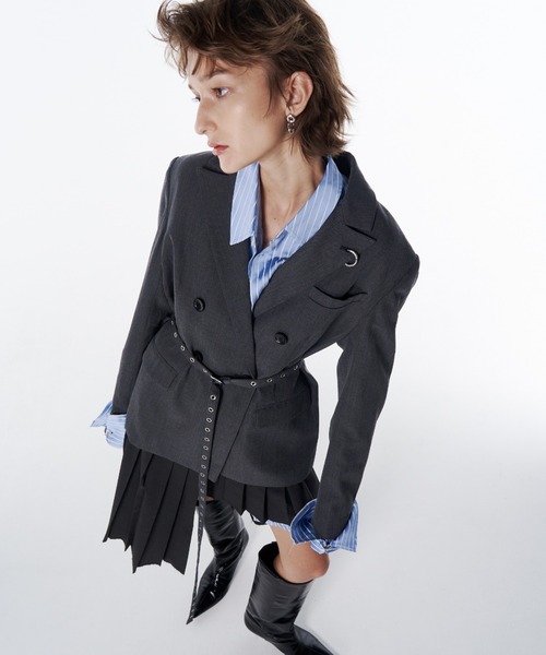 JOSE MOON（ジョゼムーン）の「BELTED TAILORED JACKET/ベルテッドテーラードジャケット（テーラードジャケット・レディース・ブラック/グレー・38/36）」の12枚目の写真