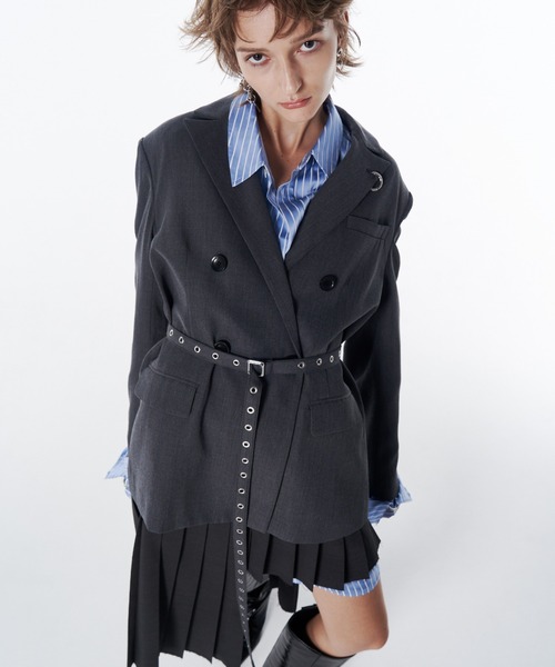 JOSE MOON（ジョゼムーン）の「BELTED TAILORED JACKET/ベルテッドテーラードジャケット（テーラードジャケット・レディース・ブラック/グレー・38/36）」の13枚目の写真