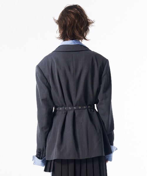 JOSE MOON（ジョゼムーン）の「BELTED TAILORED JACKET/ベルテッドテーラードジャケット（テーラードジャケット・レディース・ブラック/グレー・38/36）」の4枚目の写真
