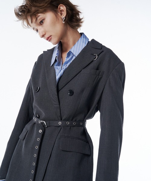 JOSE MOON（ジョゼムーン）の「BELTED TAILORED JACKET/ベルテッドテーラードジャケット（テーラードジャケット・レディース・ブラック/グレー・38/36）」の14枚目の写真