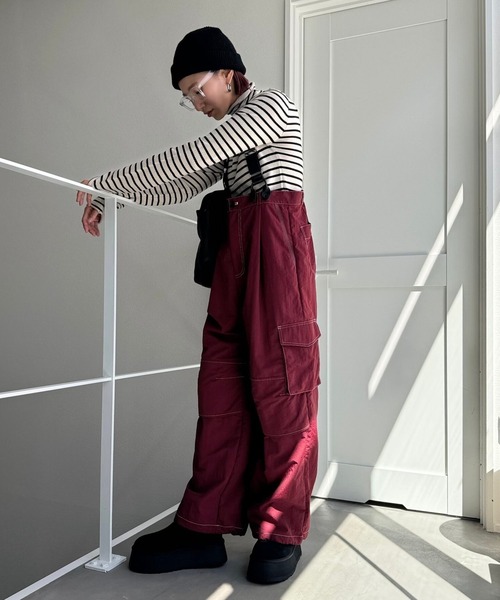 CFT.(シフト)の「ステッチサスペンダーカーゴパンツ(カーゴパンツ・レディース・バーガンディー・FREE)」の7枚目の写真