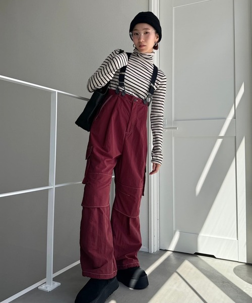 CFT.(シフト)の「ステッチサスペンダーカーゴパンツ(カーゴパンツ・レディース・バーガンディー・FREE)」の8枚目の写真