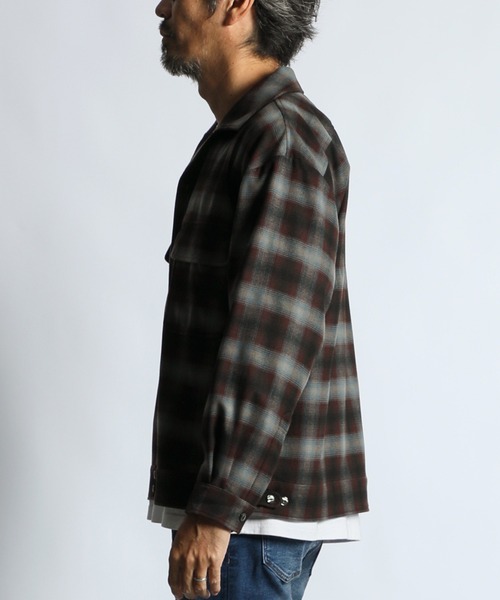 The DUFFER of ST.GEORGE（ザダファーオブセントジョージ）の「OMBRE CHECK OPEN COLLAR SHIRT：オンブレチェック オープンカラーシャツ 開襟シャツ（シャツ/ブラウス・メンズ・ブルー/グリーン・MEDIUM/X-LARGE/LARGE）」の7枚目の写真