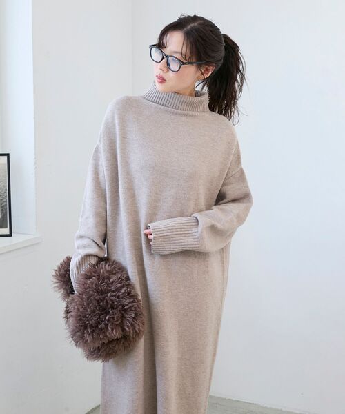 le.coeur blanc(ルクールブラン)の「ネックが選べるニットワンピース(ワンピース・レディース・ブラウン/ブラウン系その他2/ブラック系その他/ブラック/ベージュ/ベージュ系その他2・38)」の6枚目の写真