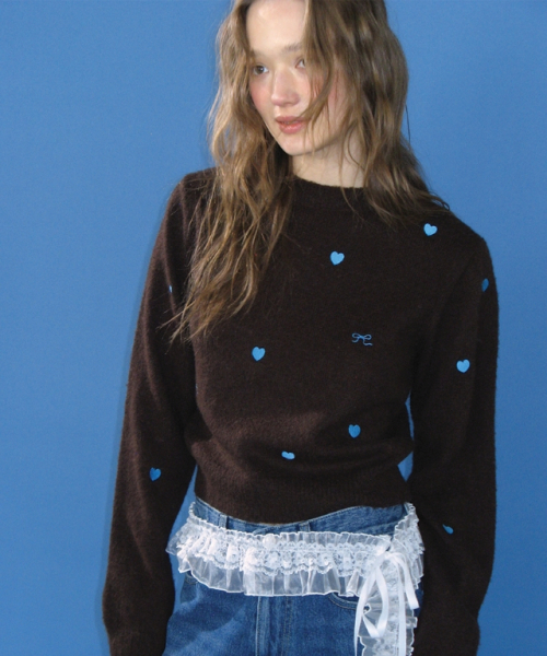 RONRON(ロンロン)の「RIBBON HEART PATTERN HAIRY KNIT PULLOVER BROWN BLUE(ニット/セーター・レディース・その他・FREE)」の1枚目の写真