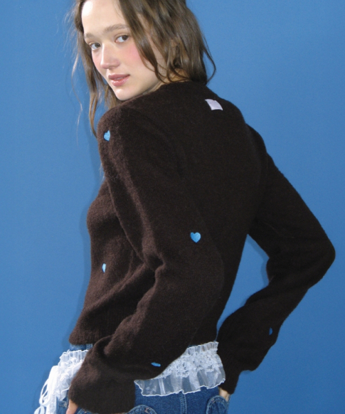 RONRON(ロンロン)の「RIBBON HEART PATTERN HAIRY KNIT PULLOVER BROWN BLUE(ニット/セーター・レディース・その他・FREE)」の2枚目の写真