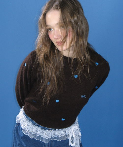 RONRON(ロンロン)の「RIBBON HEART PATTERN HAIRY KNIT PULLOVER BROWN BLUE(ニット/セーター・レディース・その他・FREE)」の3枚目の写真