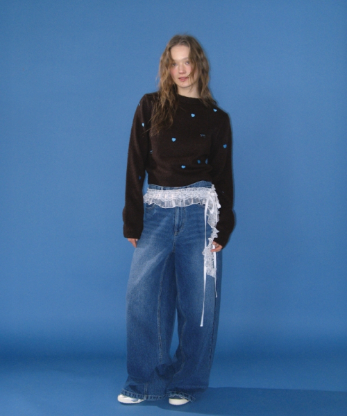 RONRON(ロンロン)の「RIBBON HEART PATTERN HAIRY KNIT PULLOVER BROWN BLUE(ニット/セーター・レディース・その他・FREE)」の5枚目の写真