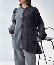 AS KNOW AS plus | ♪バンドカラー 異素材切り替え アシンメトリー総柄チュニック(ワンピース)