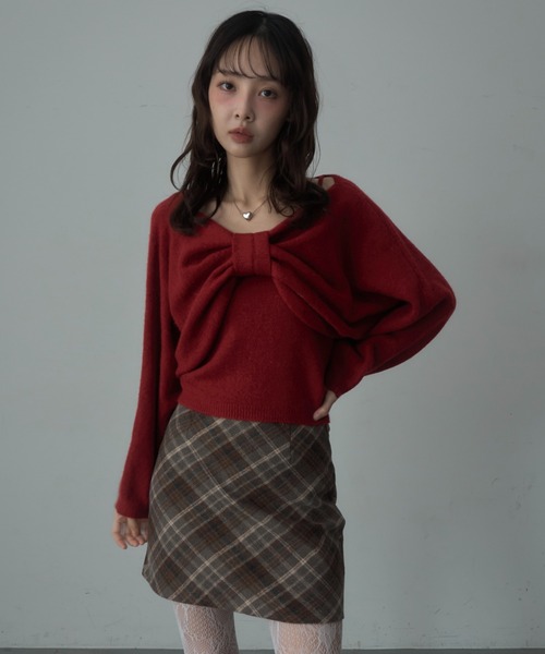 Nadana（ナダナ）の「リボンニットプルオーバー（ニット/セーター・レディース・オフホワイト/ブラック/レッド・FREE）」の3枚目の写真
