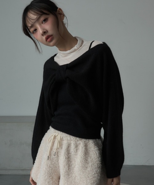 Nadana（ナダナ）の「リボンニットプルオーバー（ニット/セーター・レディース・オフホワイト/ブラック/レッド・FREE）」の2枚目の写真