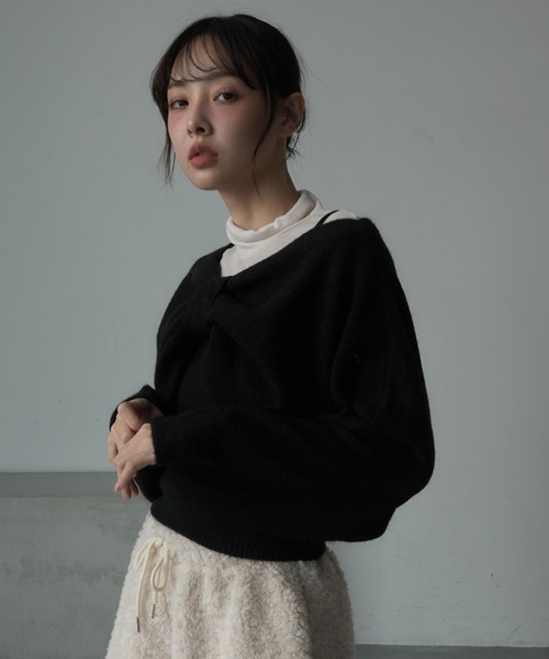Nadana（ナダナ）の「リボンニットプルオーバー（ニット/セーター・レディース・オフホワイト/ブラック/レッド・FREE）」の4枚目の写真