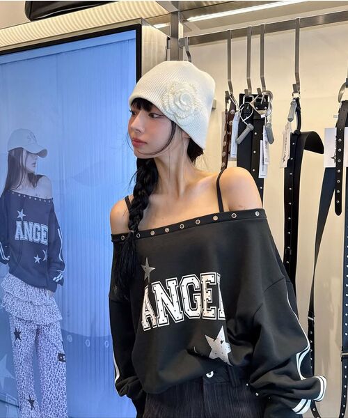 PEARL CORSAGE BEANIE / MELANGE GRAY（ニットキャップ/ビーニー