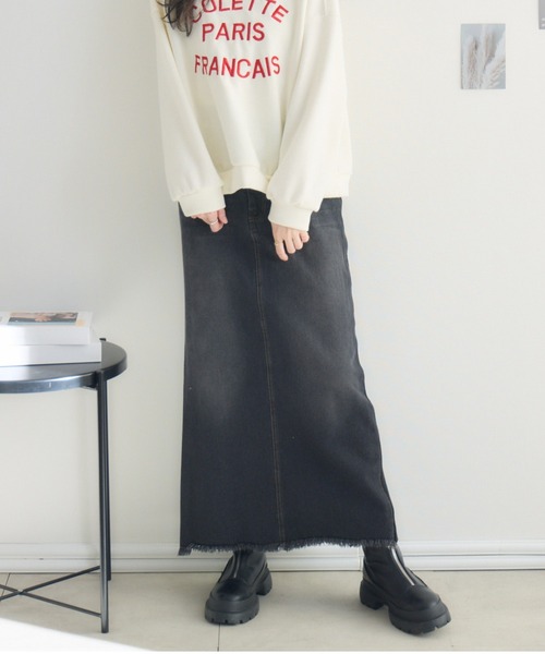 RU.TI.LE(ルチル)の「【RU.TI.LE】リブニットドッキングデニムスカート(デニムスカート・レディース・ネイビー/ブラック・MEDIUM)」の2枚目の写真