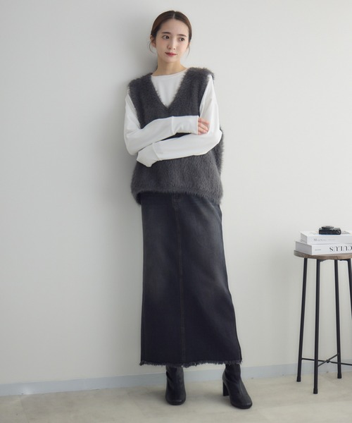 RU.TI.LE(ルチル)の「【RU.TI.LE】リブニットドッキングデニムスカート(デニムスカート・レディース・ネイビー/ブラック・MEDIUM)」の12枚目の写真