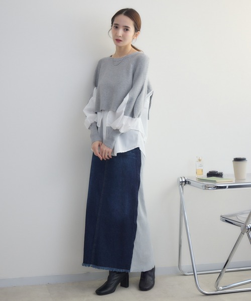 RU.TI.LE(ルチル)の「【RU.TI.LE】リブニットドッキングデニムスカート(デニムスカート・レディース・ネイビー/ブラック・MEDIUM)」の19枚目の写真