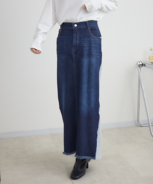 RU.TI.LE(ルチル)の「【RU.TI.LE】リブニットドッキングデニムスカート(デニムスカート・レディース・ネイビー/ブラック・MEDIUM)」の21枚目の写真