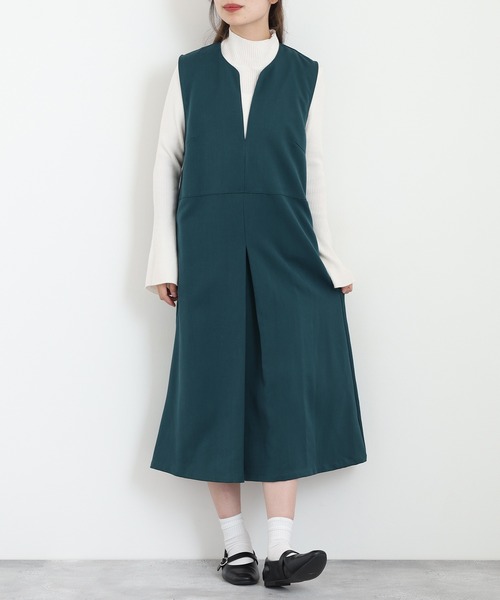 Anna Nicola（アンナニコラ）の「Anna Nicola キーネックジャンパースカート（ジャンパースカート・レディース・ブラック/チャコールグレー/グリーン・38）」の3枚目の写真