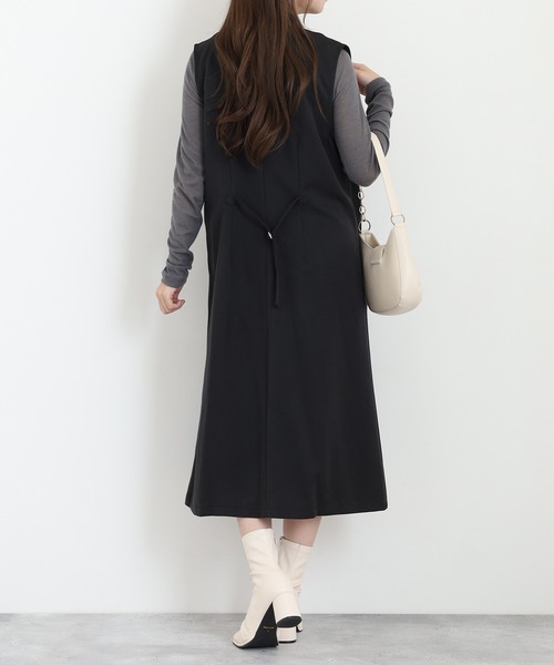 Anna Nicola（アンナニコラ）の「Anna Nicola キーネックジャンパースカート（ジャンパースカート・レディース・ブラック/チャコールグレー/グリーン・38）」の6枚目の写真
