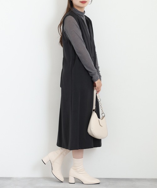 Anna Nicola（アンナニコラ）の「Anna Nicola キーネックジャンパースカート（ジャンパースカート・レディース・ブラック/チャコールグレー/グリーン・38）」の7枚目の写真