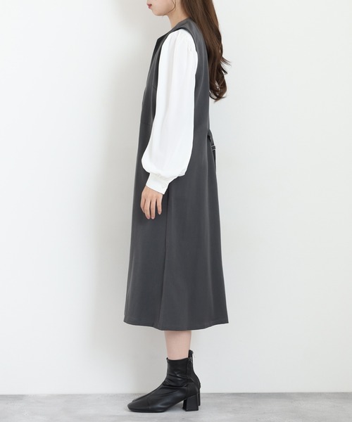 Anna Nicola（アンナニコラ）の「Anna Nicola キーネックジャンパースカート（ジャンパースカート・レディース・ブラック/チャコールグレー/グリーン・38）」の17枚目の写真