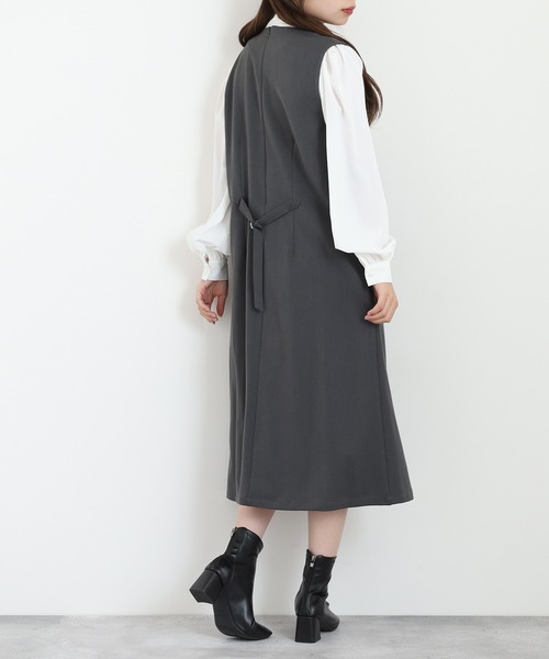Anna Nicola（アンナニコラ）の「Anna Nicola キーネックジャンパースカート（ジャンパースカート・レディース・ブラック/チャコールグレー/グリーン・38）」の10枚目の写真