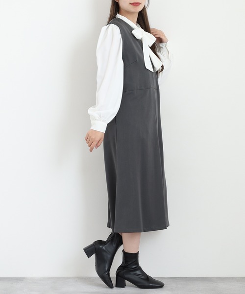 Anna Nicola（アンナニコラ）の「Anna Nicola キーネックジャンパースカート（ジャンパースカート・レディース・ブラック/チャコールグレー/グリーン・38）」の11枚目の写真