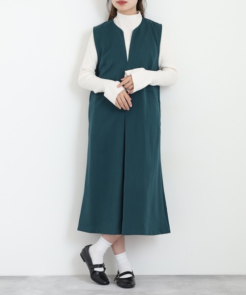 Anna Nicola（アンナニコラ）の「Anna Nicola キーネックジャンパースカート（ジャンパースカート・レディース・ブラック/チャコールグレー/グリーン・38）」の12枚目の写真