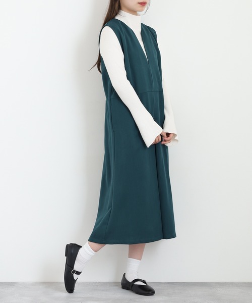 Anna Nicola（アンナニコラ）の「Anna Nicola キーネックジャンパースカート（ジャンパースカート・レディース・ブラック/チャコールグレー/グリーン・38）」の13枚目の写真