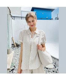Natural pinstripe short-sleeve shirt_3 Colors