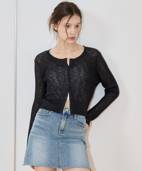 BIBYSEOB（バイバイソプ）の「シースルークロップカーディガン ブラック [T52]（カーディガン/ボレロ・レディース・ブラック・FREE）」の4枚目の写真