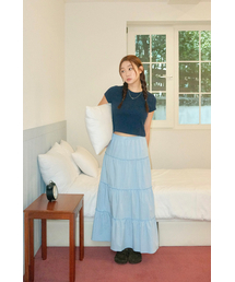 Maxi Shirring Flare Skirt (SKY BLUE)