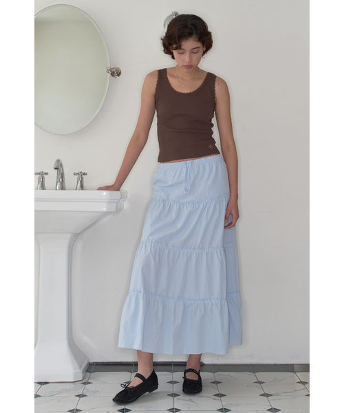 HOMEBODY THINGS（ホームバディ ティングズ）の「Maxi Shirring Flare Skirt (SKY BLUE)（スカート・レディース・その他・FREE）」の7枚目の写真
