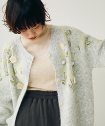 フラワーモチーフオーバーニットカーディガン