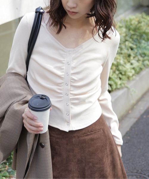 FREE'S MART（フリーズマート）の「◇フロントギャザーデコルテカットソー（Tシャツ/カットソー・レディース・グレー/ホワイト/ホワイト系その他/ブルー・FREE）」の2枚目の写真