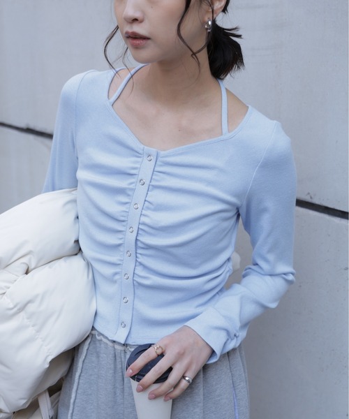 FREE'S MART（フリーズマート）の「◇フロントギャザーデコルテカットソー（Tシャツ/カットソー・レディース・グレー/ホワイト/ホワイト系その他/ブルー・FREE）」の4枚目の写真