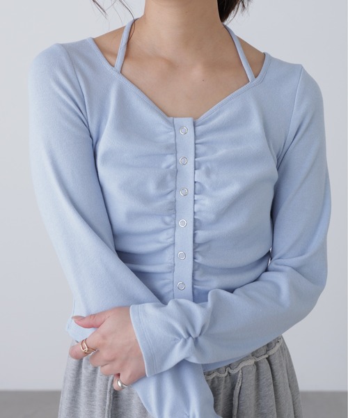 FREE'S MART（フリーズマート）の「◇フロントギャザーデコルテカットソー（Tシャツ/カットソー・レディース・グレー/ホワイト/ホワイト系その他/ブルー・FREE）」の5枚目の写真