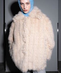 Fake Fur Neckline Hook 4 Button Jacket Beige