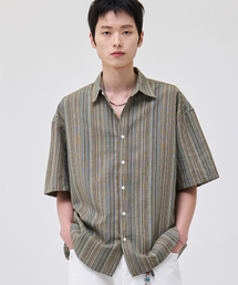 AKECII（アケシ）の「Ethnic Striped Half Shirt - Green（シャツ/ブラウス）」