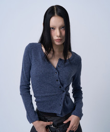 SIDE BUTTON POINT KNIT CARDIGAN (MELANGE BLUE)