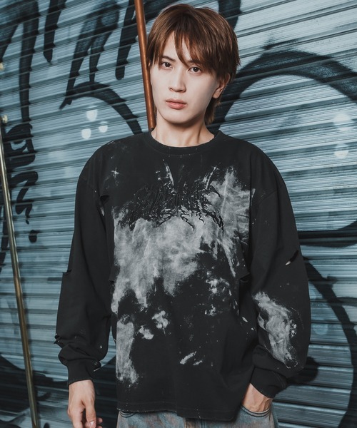 En serio TOKYO(エンソリオトーキョー)の「【SIDEWAYSTANCE】サンダーロゴ長袖グランジTシャツ(Tシャツ/カットソー・メンズ・ブラック系/ブラウン系・LARGE/SMALL/MEDIUM/X-LARGE)」の2枚目の写真