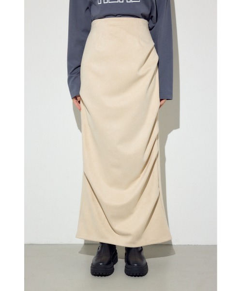 AZUL by moussy(アズールバイマウジー)の「【身長/骨格別着用画像あり】フェイクスエードタックスカート 秋服 冬服 春服 ロングスカート デザインスカート 無地(スカート・レディース・アイボリー/ブラウン/ベージュ・SMALL/MEDIUM)」の7枚目の写真