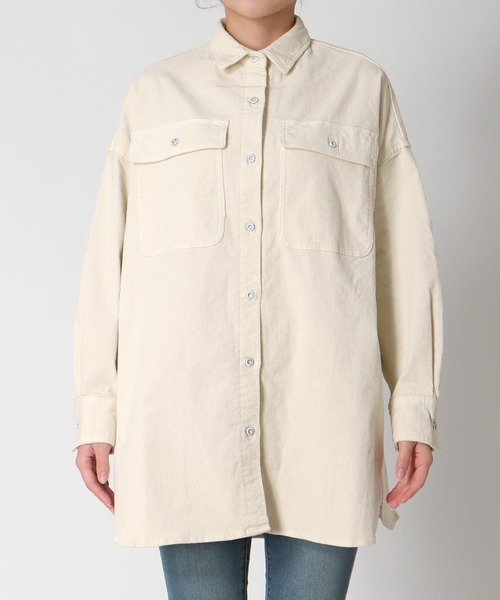 Healthy denim(ヘルシーデニム)の「Almond オーバーコーデュロイシャツ【Healthy Denim/ヘルシーデニム】(シャツ/ブラウス・レディース・ブラウン/アイボリー・36)」の3枚目の写真