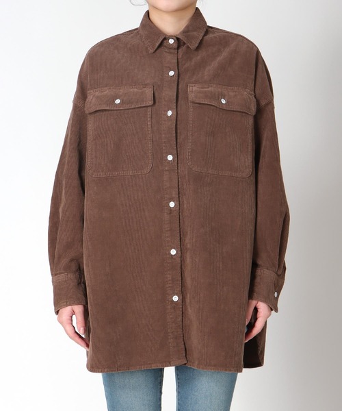 Healthy denim(ヘルシーデニム)の「Almond オーバーコーデュロイシャツ【Healthy Denim/ヘルシーデニム】(シャツ/ブラウス・レディース・ブラウン/アイボリー・36)」の5枚目の写真
