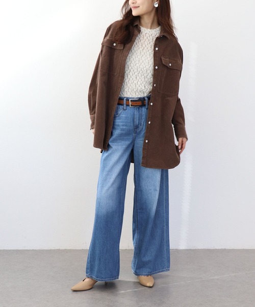 Healthy denim(ヘルシーデニム)の「Almond オーバーコーデュロイシャツ【Healthy Denim/ヘルシーデニム】(シャツ/ブラウス・レディース・ブラウン/アイボリー・36)」の15枚目の写真