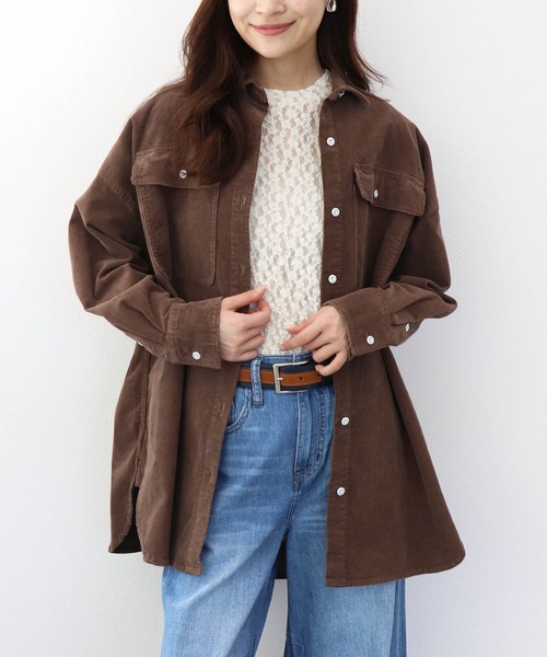 Healthy denim(ヘルシーデニム)の「Almond オーバーコーデュロイシャツ【Healthy Denim/ヘルシーデニム】(シャツ/ブラウス・レディース・ブラウン/アイボリー・36)」の18枚目の写真