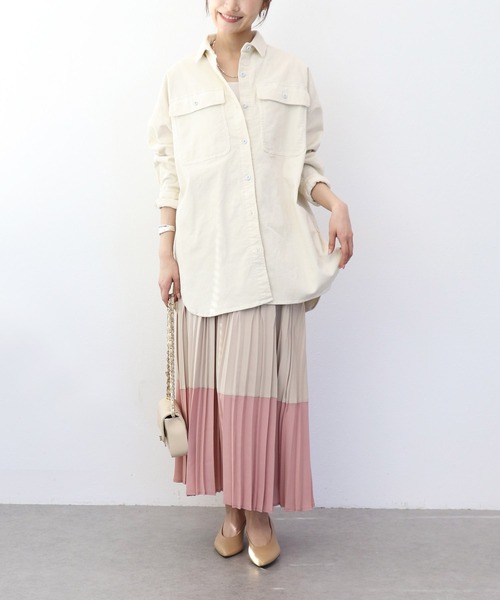 Healthy denim(ヘルシーデニム)の「Almond オーバーコーデュロイシャツ【Healthy Denim/ヘルシーデニム】(シャツ/ブラウス・レディース・ブラウン/アイボリー・36)」の19枚目の写真